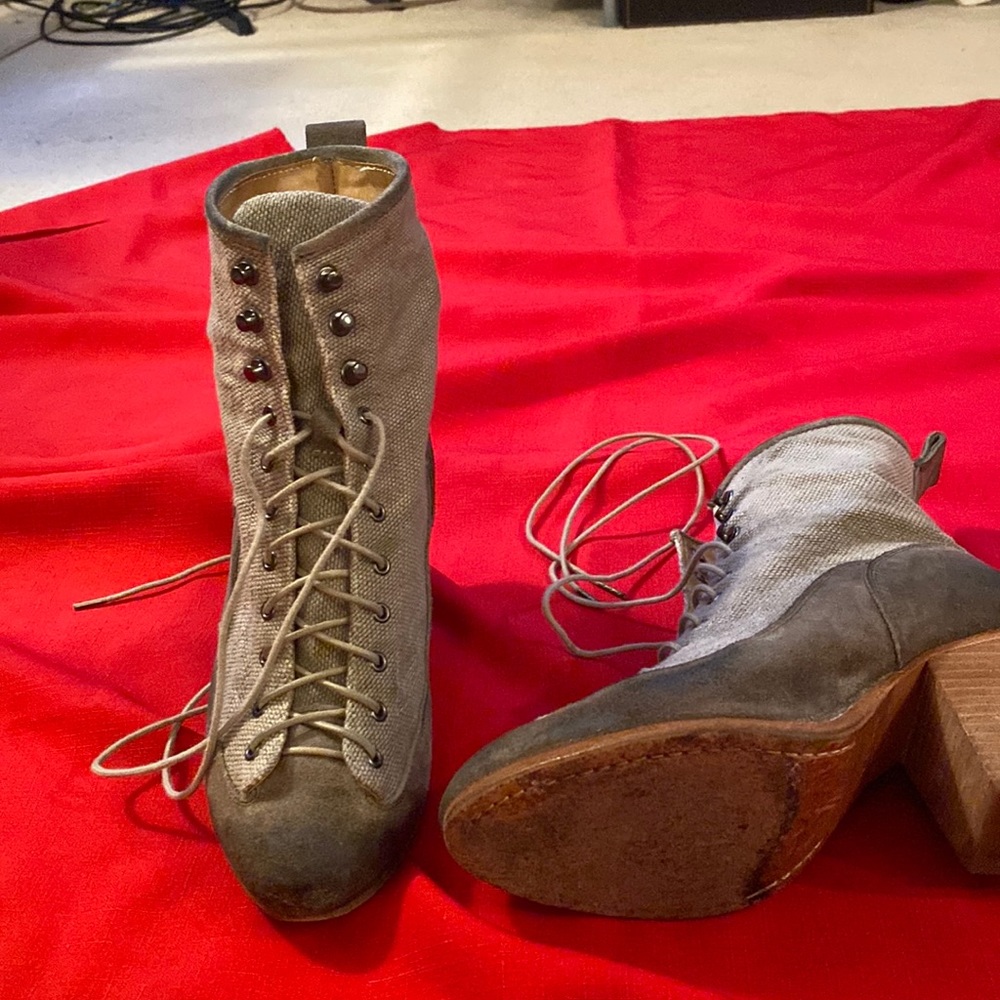 Rag and Bone booties, green canvas top with green suede bottom.